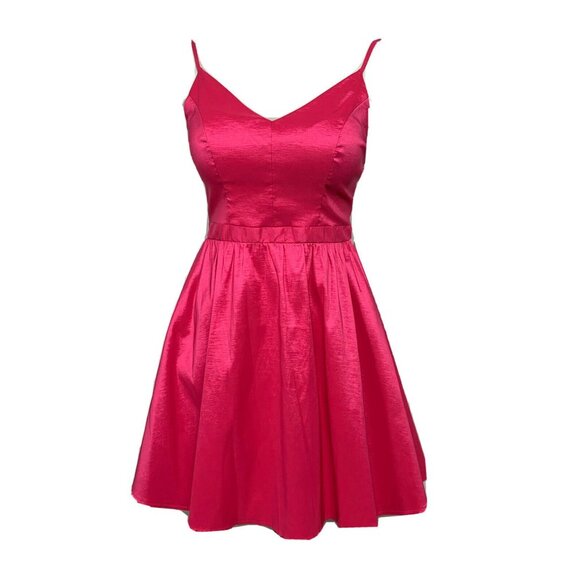 Honey and Rosie Hot Pink Satin V-Neck Fit & Flare Party Dress Sz 5 Cocktail Mini - Picture 2 of 13